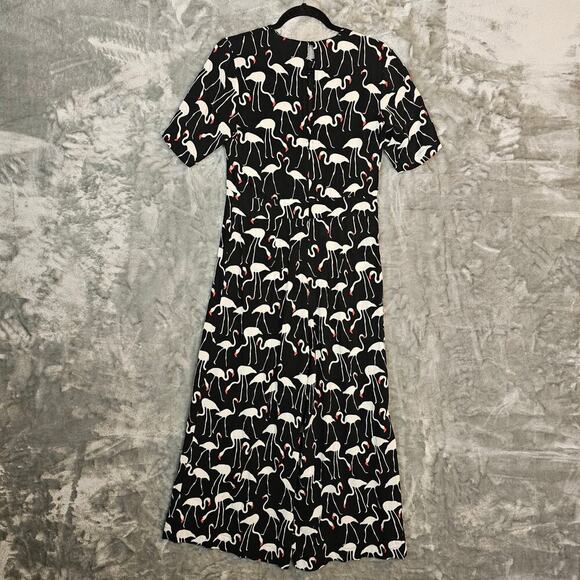 Traffic People Jumpsuit Womens Medium Black Flamingos Preppy Chic - Picture 2 of 13